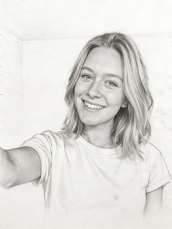 Classic graphite pencil sketch portrait with cross-hatching shading on white paper, traditional artist study style