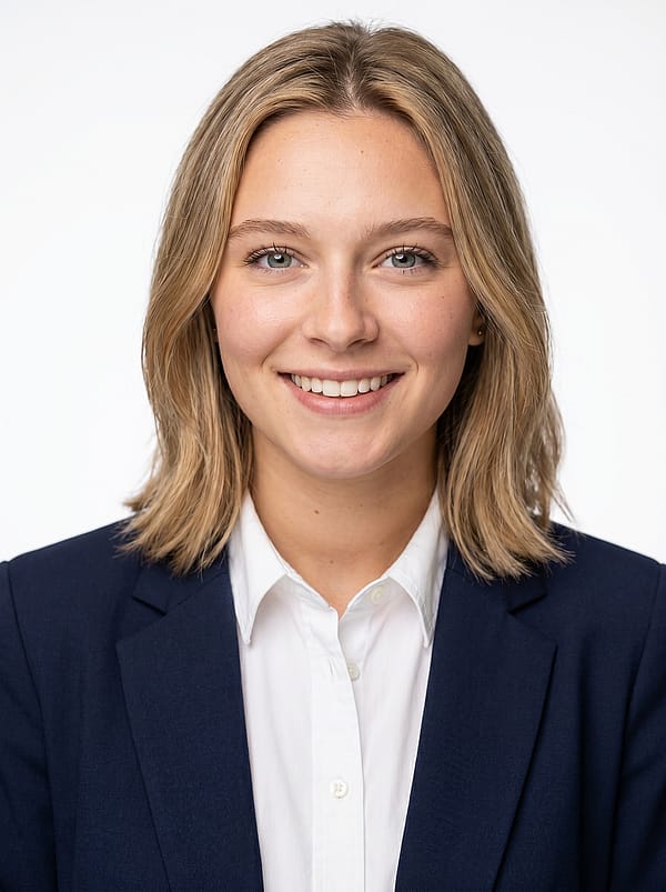 Professional headshot with clean white background, studio lighting, blazer and confident expression for LinkedIn and resumes.