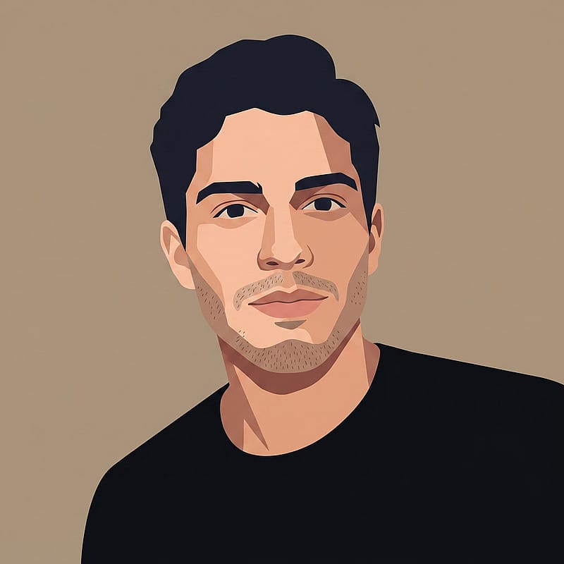 Clean flat vector art portrait with solid colors, bold shapes, and modern graphic design aesthetic