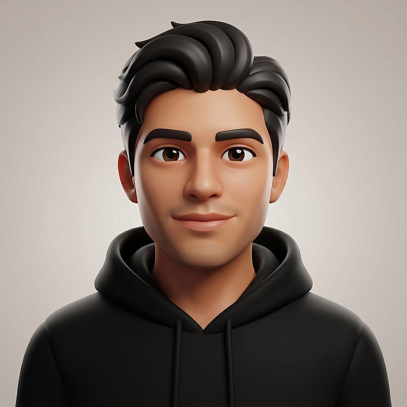 Modern Roblox 3D avatar in a cozy hoodie, friendly everyday vibe, clean neutral studio background.