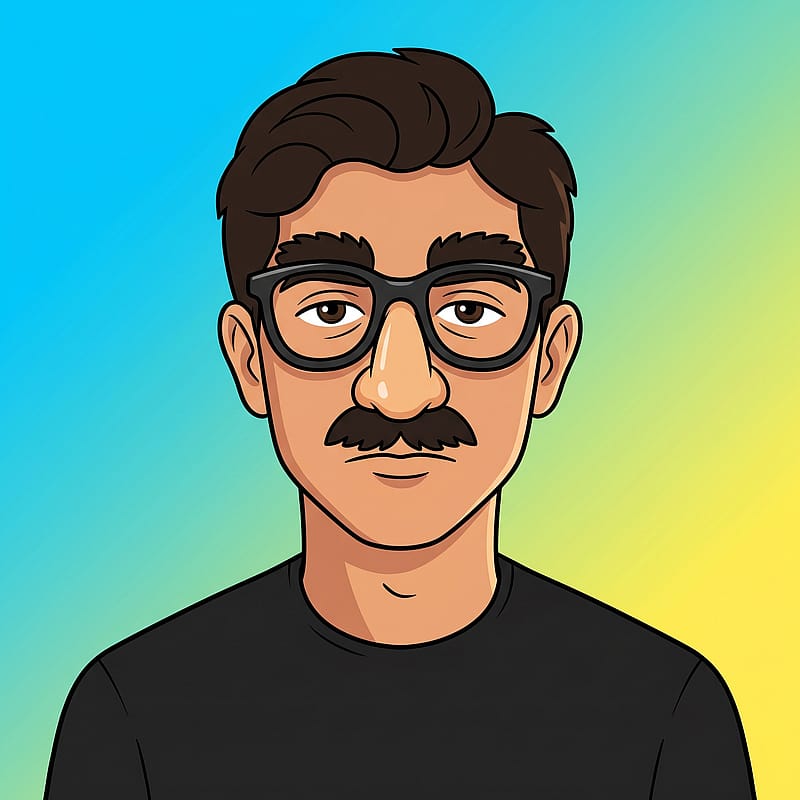 Cartoon character wearing classic novelty disguise glasses with attached nose and mustache, prank costume vibe.