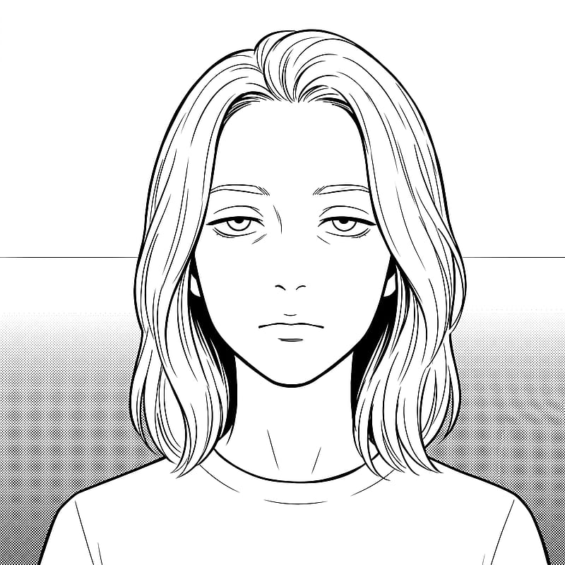 Minimalist black-and-white manga PFP of pure hollow apathy, sparse clean ink lines and vast empty negative space.