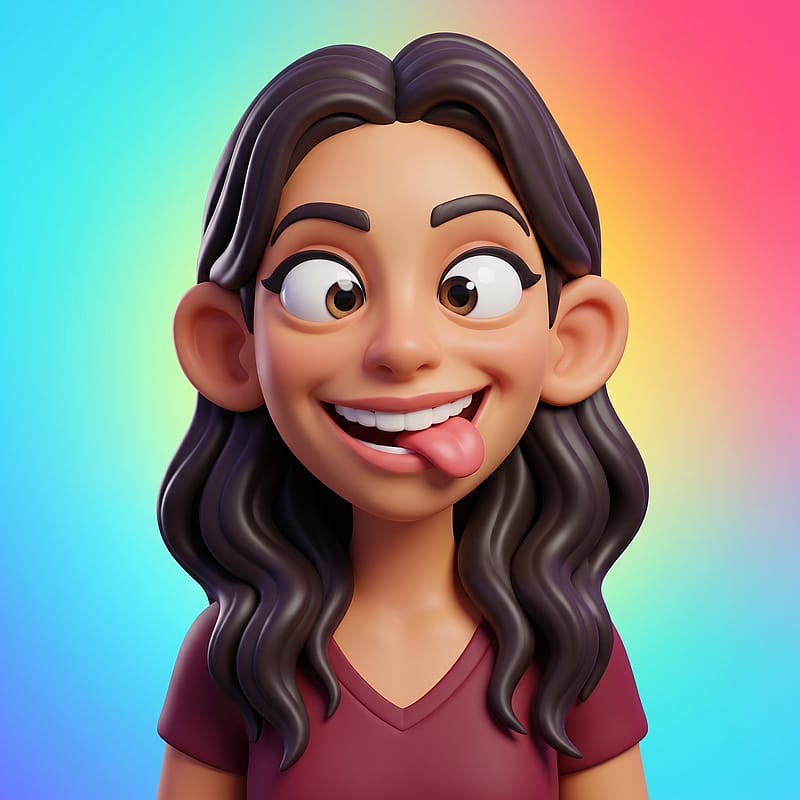 Cartoon face with tongue stuck out and crossed eyes, silly playful vibe, bright color background.