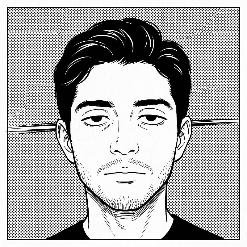 Minimalist black-and-white manga PFP with a hollow deadpan stare, vast empty screentone and heavy stillness.