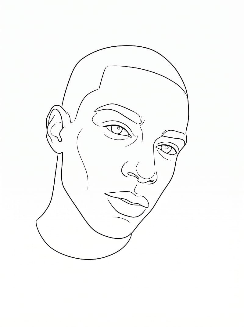 Minimalist clean line drawing portrait with thin precise outlines on pure white, modern illustration style